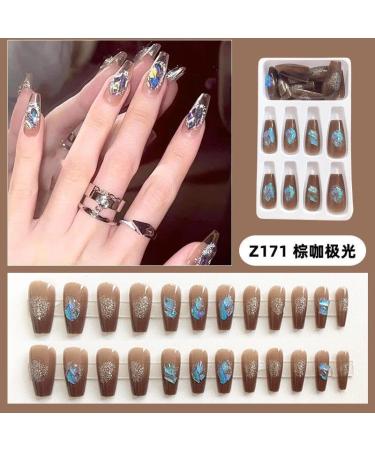24Pcs/Set Press On Nails Coffee Long Fake Nail Detachable Patch False Nails Acrylic Fake Nails Full Cover Nails Tips Artificial Finger Manicure Press on nails for Women and Girls - Buy Online on GoSupps.com