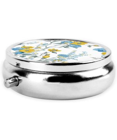 Blue Floral Pattern Mini Round Pill Box - 3 Compartment Portable Organizer for Travel Home & Office - Buy Online on GoSupps.com