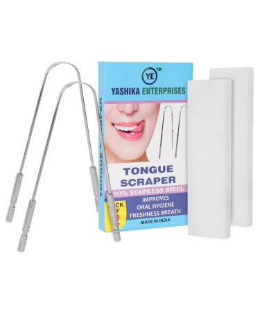 Yashika Enterprises Tongue Scraper with 2 Travel Cases Reduce Bad Breath 100% Stainless Steel Tongue Cleaners Tongue Scrapers Fresher Breath in Seconds Pack of 2