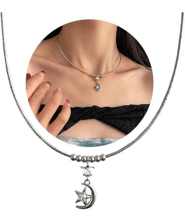 Stylish Oralgos Adjustable Necklace with Star and Moon Pendant - Perfect for Daily Wear - Fashionable Alloy Metal Jewelry - Buy Online on GoSupps.com