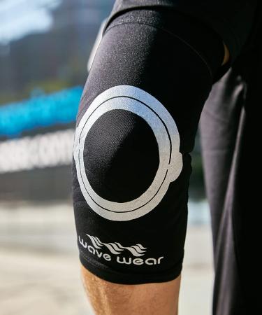 Wavewear Elbow Compression Sleeve with Kinesiology Tape - Pain Relief & Stability for Sports | Medium Black/Silver for Men & Women - Buy Online on GoSupps.com