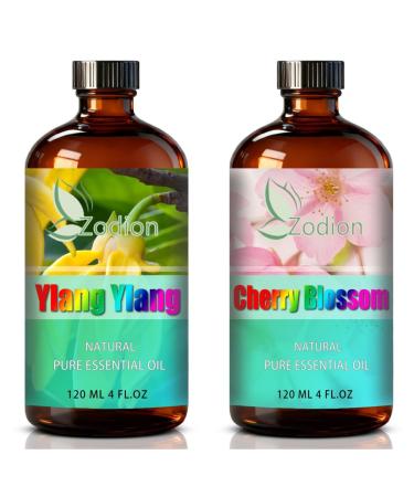 Cherry Blossom Essential Oil 4 Fl Oz and Ylang Ylang Essential Oil 4 Fl Oz - Cherry Blossom & Ylang Ylang Oil for Diffuser Aromatherapy Home Fragrance Skin & Hair Care DIY Candle & Soap Making