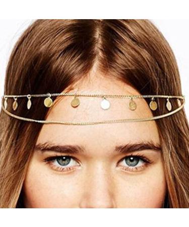 Runmi Bridal Headchains Boho Headpiece Gold Layered Prom Festival Forehead Chain Wedding Hair Accessories for Women and Girls