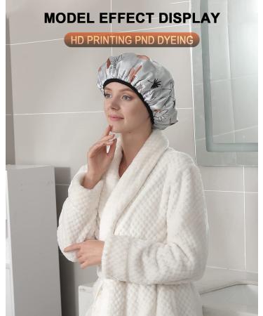 Terry Cloth Lined Shower Cap - YIZIJIZI Triple Layer Large Waterproof & Reusable Cap for Long Thick Hair - Grey - Buy Online on GoSupps.com