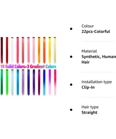 22 PCS Rainbow Colored Hair Extensions Clip In for Girls 22 Inch Colorful Straight Extensions for Party Highlights Accessories Hair Pieces for Women 22pcs-Colorful - Buy Online on GoSupps.com