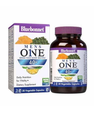 BlueBonnet Nutrition Mens' ONE 40+ Whole Food-Based Multiple Men Multivitamin for Men 40+ Soy-Free Non-GMO Gluten Free Kosher 30 Vegetable Capsules 30 Servings 30 Count (Pack of 1)