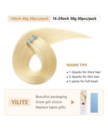 Yilite Tape Extensions Real Hair - Bleichblond 60cm 20 Pieces/Pack 50g Invisible Skin Weft Tape In Extensions (#613) - Buy Online on GoSupps.com