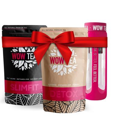 WoW tea ntgiftkur tea set: detox tea |Premium tea set for losing weight |Best weight loss and detox-green tea organic + infuser tea bottle |300g made in EU pink tea bottle slimfit + detox - Buy Online on GoSupps.com