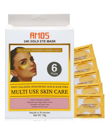 24K Gold Eye Masks for Dark Circles and Puffiness (6 Pairs) with Collagen Aloe Vera & Hyaluronic Acid-Anti-Aging Under Eye Patches for Dark Circles and Puffiness-Reduce Wrinkles