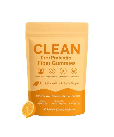 Hochornk Clean Prebiotic Fiber Gummy for Men Sugar-Free Pre+Probiotic Fiber Gummies with 4000mg Improves Digestion Cleanses & Nourishes Gut Reduces Bloating Peach Flavor 60 Count (1)