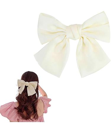 Asheyya Bow for Hair Clip Solid Color Soft Satin Silky Hairbows for Women Girls (White)