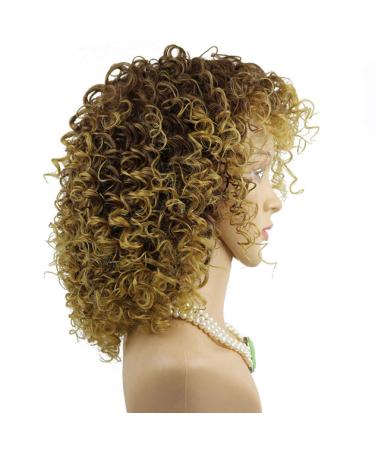 Uonlytech Women s Brown & Blond Mixed Short Curls Wig - African American Synthetic Hair Crimped Wave Cap - Buy Online on GoSupps.com
