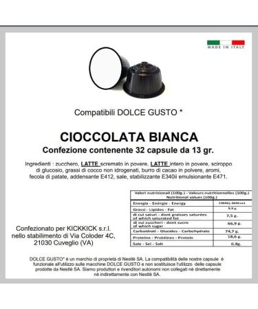  KICKKICK 32 Capsule chocolat blanche compatible Dolce Gusto Kickkick - Buy Online on GoSupps.com