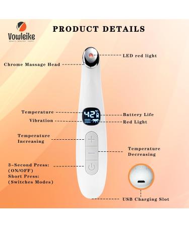 Eye Lift Wand - 3 in 1 Vibrating Eye Massager for Dark Circles Puffiness & Fine Lines - LCD Display 98 F to 113 F - Pure White - Buy Online on GoSupps.com