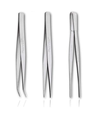 ANEX Precision Tweezers Set for Jewely Making  Craft  and Small Parts and Gauze  3 Piece Set (Straight  Round  Bent)  Made in Japan