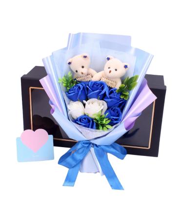 Soap Flower Bouquets Floral Arrangement Craft Art Scented Valentines Day Gifts for Garden Indoor Outdoor Pets Students Friends Blue