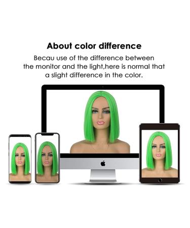 Tereshar Green Bob Straight Synthetic Wig for Women - 12inch Short Bob, Middle Parting, Heat Resistant - Perfect for Costume, Cosplay, and Parties - Buy Online on GoSupps.com