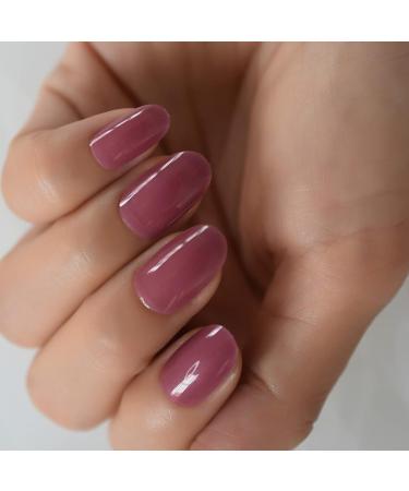 iBeautying Taro Red Semi-Transparent False Nails - UV Gel Finish, Medium Short Round Shape, 24 Nail Kit - Buy Online on GoSupps.com