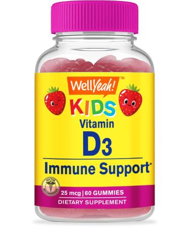 WellYeah Kids Vitamin D3 Gummies - 1000 IU (25 mcg)- Supports Bone Strength and Immunity - Non-GMO Gluten-Free - Strawberry Flavor - Nutritional Supplement - 60 Servings - Buy Online on GoSupps.com