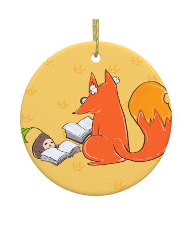 YYHHAOFA Sunflower Seeds and Foxes Pattern Christmas Ceramic Round Pendant Decoration - Festive Hanging Ornament for Stores and Homes -2.9 in