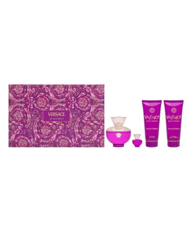 Versace Dylan Purple for Women 4 Piece Set Includes: 3.4 oz Eau de Parfum Spray + 3.4 oz Perfumed Bath Shower Gel + 3.4 oz Perfumed Body Lotion + 0.17 oz Eau de Parfum 1 Fl Oz (Pack of 1)