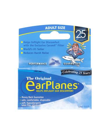 Original Adult EarPlanes by Cirrus Healthcare Earplugs Airplane Travel Ear Protection (1 Pair)