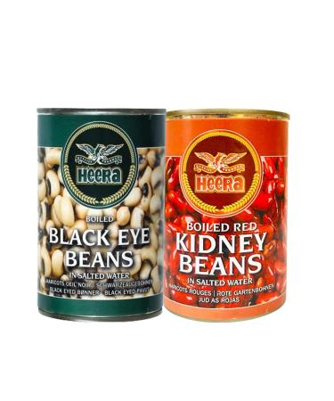 Heera Beans Tin Combo |Heera Red Kidney Beans Tin 400g | Heera Black Eye Beans Tin 400G |High Protein | Vegan |Ready to Cook | Indian Origin