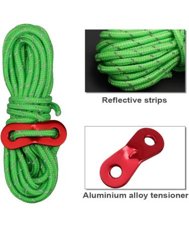 KRATARC 4m Outdoor Guy Lines Tent Cords with Aluminum Adjuster Tensioner - 6pcs Green Set for Camping, Hiking, Backpacking - Buy Online on GoSupps.com