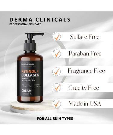 Retinol + Collagen Anti-Aging Face Cream - Hyaluronic Acid & Vitamin C | Day & Night Moisturizer - Firming Anti-Wrinkle Cream 4oz - Buy Online on GoSupps.com