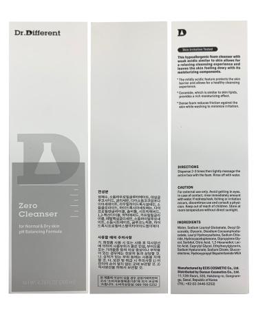 Dr.Different Zero Cleanser for Normal & Dry Skin - Hypoallergenic pH 5.5 Face Bubble Foaming Cleanser with Hyaluronic Acid and Ceramide Moisturizing and Soothing 6.76 fl.oz. - Buy Online on GoSupps.com