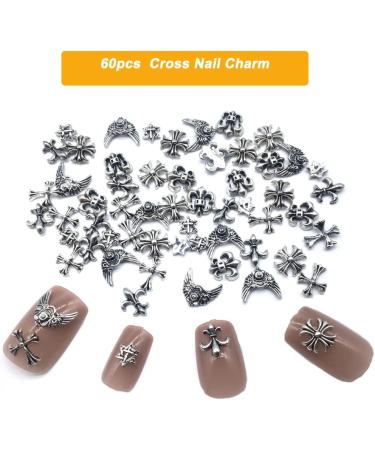 60pcs Metal Silver Cross Nail Charms | 3D Vintage Jewels for DIY Nail Craft | Bulk Decorations Kit - Buy Online on GoSupps.com