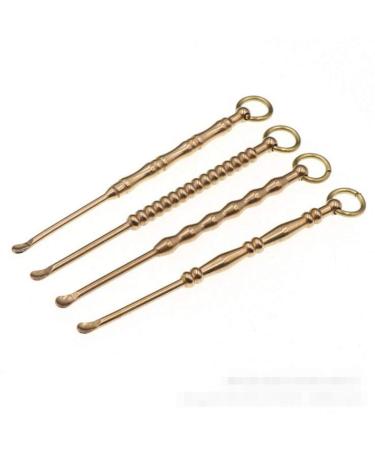ALINsam 4PCS Ear Spoons Retro Solid Brass Portable Ear Cleaning Tool Ear Pick Ear Wax Remover Curette Cleaner Keychain Pendants