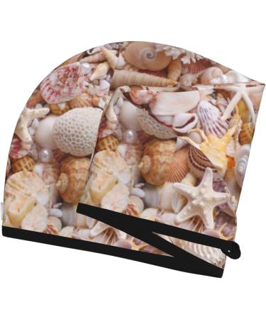Hair Towel Wrap - Quick Drying Turban with Button | Colorful Seashells Design for Effortless Hair Care - Buy Online on GoSupps.com