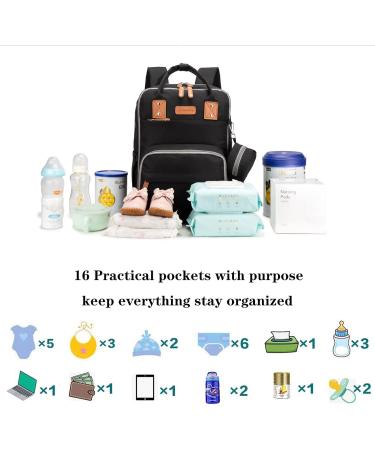 Coramy Multifunctional Mom Backpack - Waterproof Large Capacity Diaper Bag with USB Connection Diaper Pad & Stroller Belts - LD46 Black - Buy Online on GoSupps.com