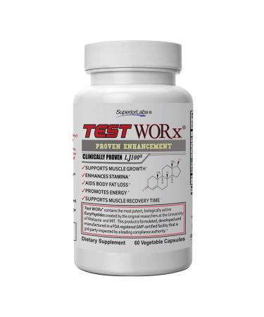 Superior Labs Test Worx Natural Testosterone Booster Supplement with Clinically Proven LJ100 and 8 Other Powerful Ingredients - Noticeable Increase in Energy, Stamina, Recovery, Sleep and Mood
