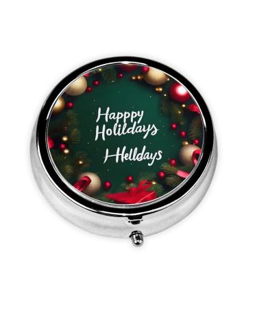 Happy Holidaysround Pill Box 3 Compartment Round Pill Box Organizer Portable Travel Pill Box for Traveling. Black