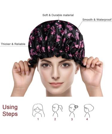 AOOWU Shower Caps 2 Pack Waterproof Bath Caps Large Reusable Shower Hats Elastic Band Double Layers Hair Bath Caps with Soft Ruffled Edge for Women Girls Ladies Spa Salon Home Use 2 Pcs Bowknot+Dots - Buy Online on GoSupps.com