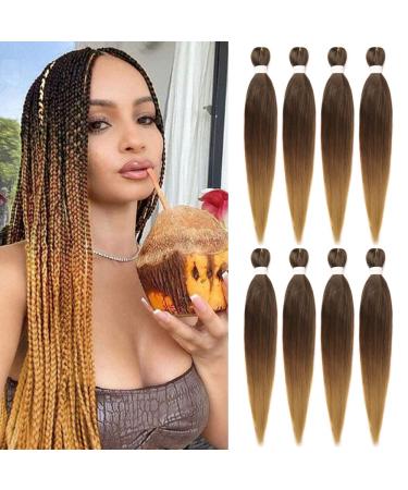 Pre Stretched Braiding Hair 26 Inch Professional Synthetic Fiber Braiding Hair Extension 8 Packs Ombre Crochet Hair for Black Women Hot Water Setting Ombre Braiding Hair for Twist Braids(1B/30/27) 26 Inch(Pack of 8) ...