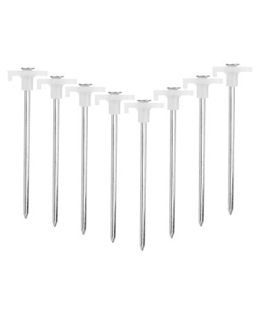 JFOUTU Tent Stakes, 8pc-Pack Galvanized Steel Pop Up Tent Stakes Pegs with Fluorescent Stopper for Pitching Camping Tents Canopy White