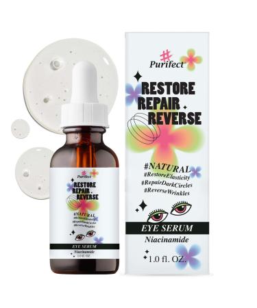 Made in USA Natural Peptide Retinol Niacinamide Eye Serum Anti Aging Brightening Firming Under Eye Care Non-greasy Formula - 1oz/30ml (#Purifect RestoreRepairReverse Niacinamide Eye Serum)