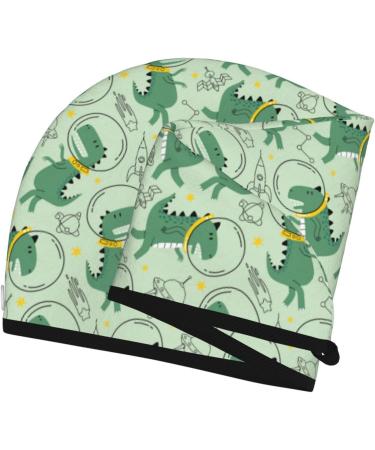 Hair Towel Wrap for Quick Drying - Cute Dinosaurs in Space - Soft & Absorbent Hair Turban with Button | Best Towel for Effortless Hair Care - Buy Online on GoSupps.com