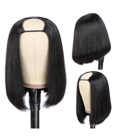 AliPearl Brazilian Straight Human Hair U Part Bob Wig - 10 inch, 180% Density, Natural Black - for Black Women - Buy Online on GoSupps.com