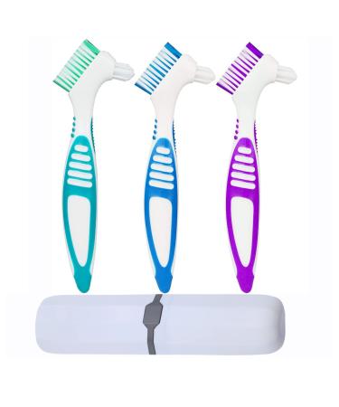 YKKJ 3 pieces denture toothbrush hard denture brush for cleaning dentures oral care plaque removal.