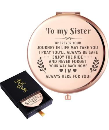 Wailozco Sister Mirror Gift for Sister. Personalized Sister Quote Rose Gold Compact Mirror Gift for Sister from Sister Brother  Unique Meaningful Sister Graduation Birthday Always Here for You