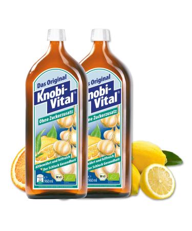 KnobiVital without added sugar organic 2 x 960 ml highly concentrated garlic juice with thiamine for energy nerves and heart vegan natural and without additives 960 ml 2er Pack