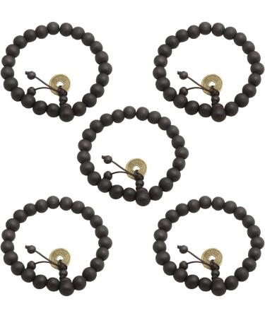 Shop Oralgos Handmade Buddhist Bracelet Set - 5 Unique Black Peach Pearl & Wood Accessories for Teens | International Shipping - Buy Online on GoSupps.com