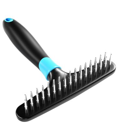 Dog rake deshedding dematting Brush Comb - Undercoat rake for Dogs, Cats, matted, Short,Long Hair Coats - Brush for Shedding, Double Row Stainless Steel pins - Reduce Shedding by 90% Blue