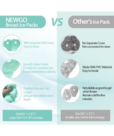 NEWGO Breast Therapy Packs 2 Pack - Hot Cold Gel Packs for Breastfeeding, Swelling, Post Surgery Pain Relief - Green (Nylon Cover) - Buy Online on GoSupps.com