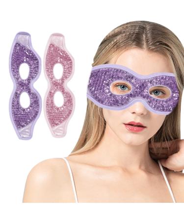 Jakuva 2PCS Cooling Gel Eye Mask with Plush Backing Ice Eye Mask&Gel Beads Cold Eye Packs&Heat Cold Compress Pack Eye Spa Pad for Puffy Eyes Puffiness Headache Stress Relief (Pink&Purple) Pink&purple With Eye Holes