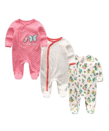 MAMIMAKA Baby Rompers Pajamas Cotton Jumpsuit Boys Girls Sleepsuit Long Sleeve Footed Bodysuits One-Piece Outfits 3-6 Months Three Pieces-14